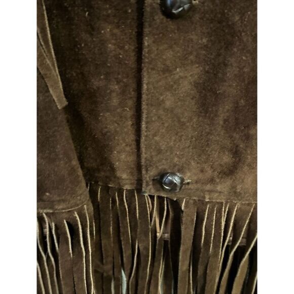 Pypsa Mens Brown Suede Long Sleeve Fringe Collared Button Front Jacket Size 38 - Picture 5 of 6